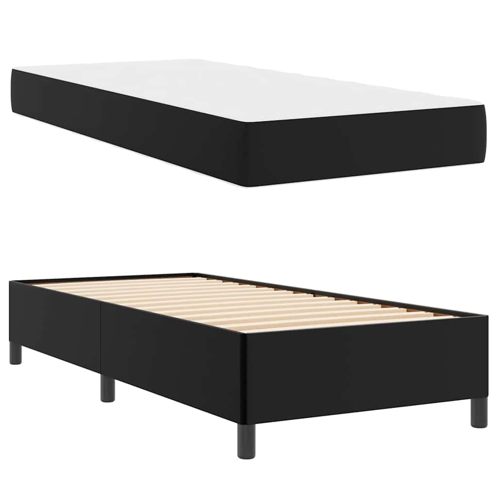 Einzelbett 80 x 200 cm Schwarz mit Taschenfederkernmatratze und Lattenrost Modernes Stoffbettgestell Holzwerkstoff Langlebig & Robust für Schlafzimmer Jugendzimmer Gästezimmer