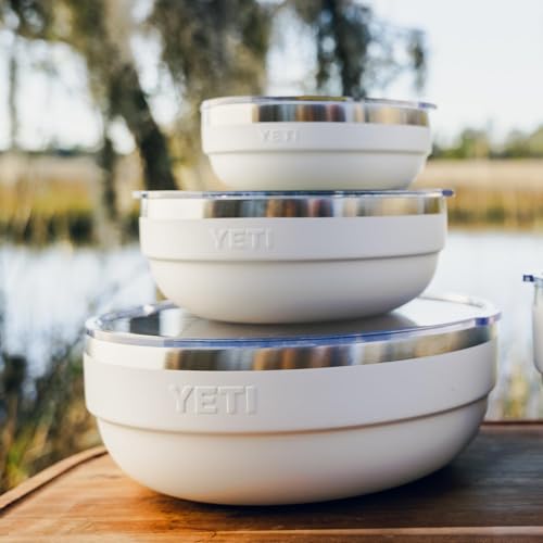 Image of YETI Rambler Low Bowls, Vacuum Insulated, Stackable and Nestable Stainless Steel Bowl with Lid, 0.7 Quart, Sea Stone