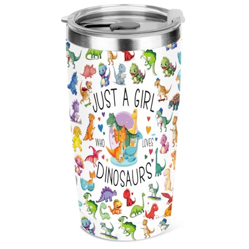 Dinosaur Gifts Cute Dinosaur Accessories Stuff Tumbler Christmas Birthday Gifts for Women Friend Girl Dinosaurs Coffee Mug Stainless Steel Vacuum Insulated Double Wall Travel Cup with Lid 20oz
