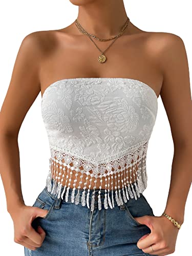 MakeMeChic Women's Boho Crop Tube Top Floral Tie Back Cute Bandana Tops