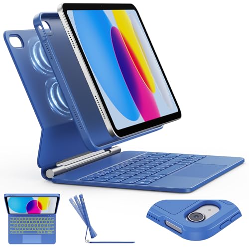 Image of CHESONA Keyboard Case for iPad (A16) 11th 2025 /10th Generation 10.9-inch 2022, 7-Color Backlit with Removable Protective Case, Floating Cantilever Stand, Portrait /Landscape Mode, Smart Trackpad, Blue
