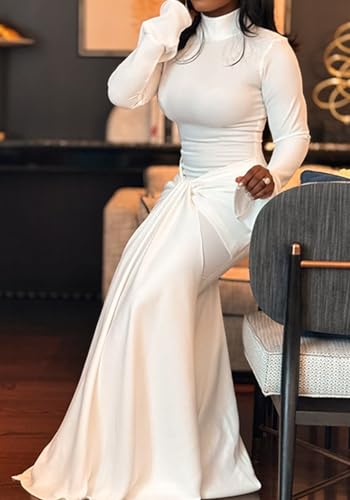 Vakkest Women's Long Sleeve Formal Maxi Dress Bodycon Elegant Ruched Tie Front Party Wedding Guest Evening Dresses3