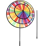 Totority Large Rainbow Windmill Cloth Pinwheel Three Layers Rotary Wind Spinner for Garden Yard Outdoor Decoration and Kids Toy