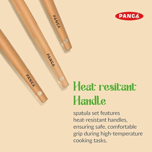 Image of PANCA Silicone Non Stick Spatula Set of 3,Non Stick Serving Spoon | Silicone Spatula Set for Cooking and Serving | Kitchen Tool (Green,Set of 3 Piece)