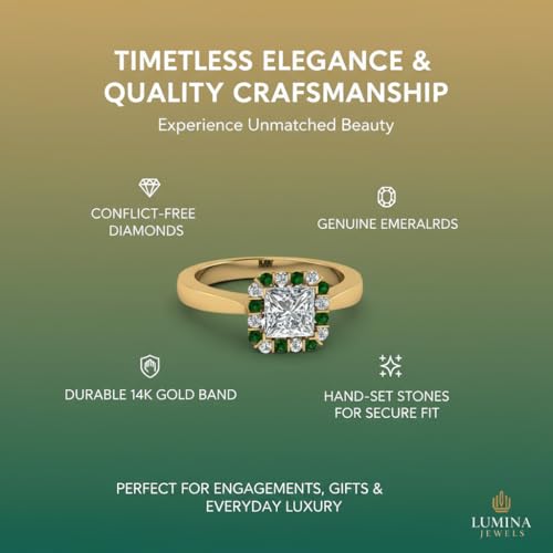 Image of Choose Your Gemstone Floating Halo Diamond CZ Ring Yellow Gold Plated Princess Shape Halo Engagement Rings Everyday Jewelry Wedding Jewelry Handmade Gifts for Wife US Size 4 to 12