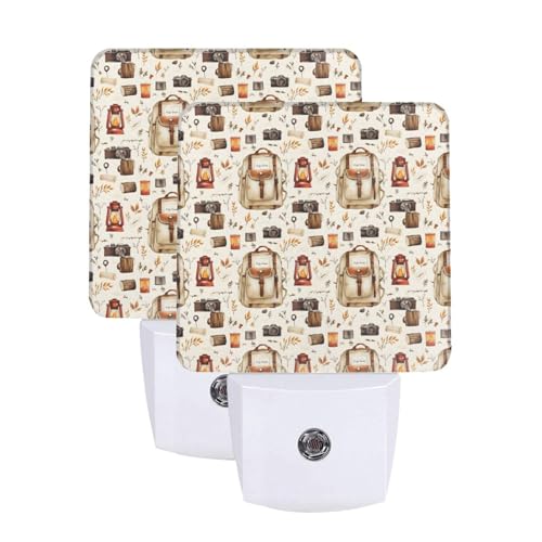 GVYGVY Led Night Lights Plug Into Wall 2 Pack - 0.3w Camping Tools Pattern Print Nightlights Plug in Wall with Light Sensors Auto-On/Off, Night Lamp for Home Hallway Bathroom Bedroom Decor