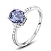 Gualiy Anillo de plata de ley 925, anillo de promesa, forma ovalada, color morado lavanda, circonita cúbica para mujer, talla H 1/2 V 1/2, Cubic Zirconia