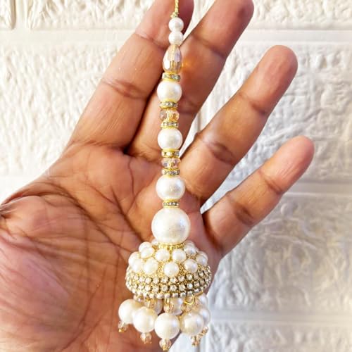 Image of Adikala Craft Store Handmade Ethnic Latkan Tassel Set of 2 for Saree Pallu, Blouse, Suits, Dupatta, Lehenga Decor | Ethnic Saree Pallu, Blouse, Suit, Dupatta & Lehenga Decoration (White Glitter D1)