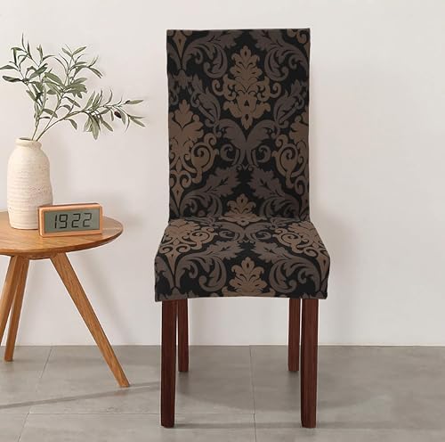 Yellow Weaves Elastic Stretchable Dining Chair Cover, Removable Washable Elastic Floral Printed Dining Chair Covers (Set of 6, Floral Brown) 7 41NLgUwqCkL