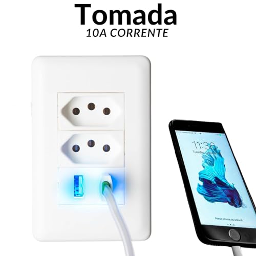 Tomada Elétrica de Parede Com 2 Entrada Usb Bivolt 4x2 Duo Universal Tomada 2P+T USB Wall Socket Ali