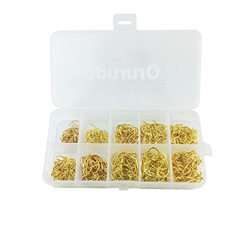 【オルルド釣具】 釣り針 フィッシュフック 管付伊勢尼(3,4,5,6,7,8,9,10,11,12号) 各40~50本 ゴールド 計450本セット 専用ケース付き qb500044a02n0