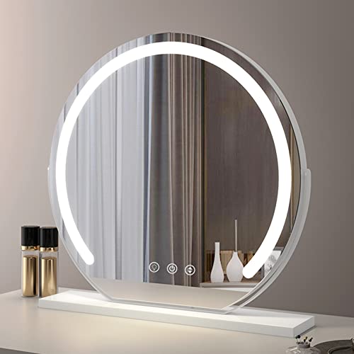 Specchio cosmetico rotondo a LED dimmerabile con interruttore touch, 3 opzioni di luce di colore, rotazione a 360°, specchio cosmetico Smart Touch, oro e bianco