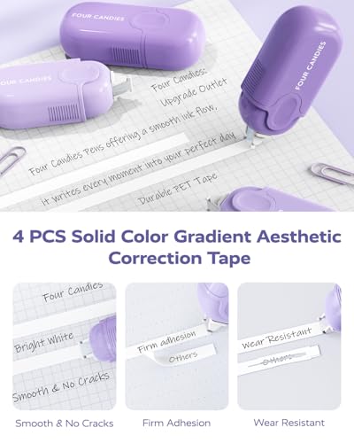 Image of Four Candies Aesthetic School Supplies, Gel Pens with Black Correction Tapes, Pastel Highlighters, Mechanical Pencils, Sticky Notes, Bible Study Supplies, Stationery with Case, Purple
