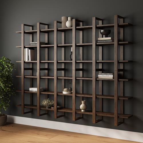 Nathan James Floating Wall Book Shelves 3-Tier Display Shelf Decorative Modular Shelf in Solid Wood for Bedroom Nursery Bathroom or Kitchen Set of 6