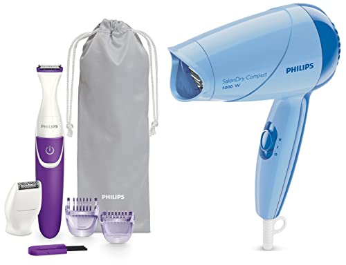 Image of PHILIPS Women Essential Bikini Battery Powered Trimmer Brt383 /15 Trim, Shave & Style & Hp8100 /60 Hair Dryer Electric Shaver,Multicolor