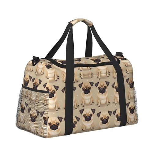 Cute Chihuahua Pug Pattern Print Foldable Carry On Tote Large Capacity Hand Carry Bag for Airplane Weekend Getaways3
