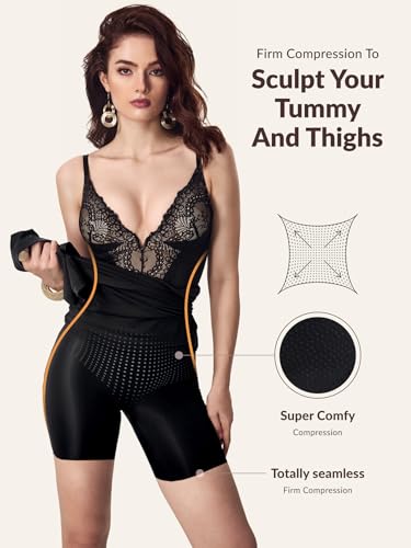 Image of Women's Summer Built-in Bra and Shapewear Bodycon Sexy Maxi Dress with Lace Deep V-Neck and Spaghetti Straps