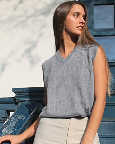 Image of TINKUY Peru Women's Alpaca Wool V-Neck Sweater Vest - Soft Knitted Pullover - Authentic Peruvian Wool - Sizes S-2XL