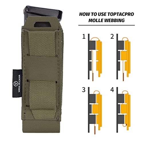 Toptacpro Single Pistol Mag Pouch Molle Elastic Open Top Mag Pouch For 9Mm .40 S&W .45 Acp Mp5 Mag Pouch（Ranger Green） #TOP6