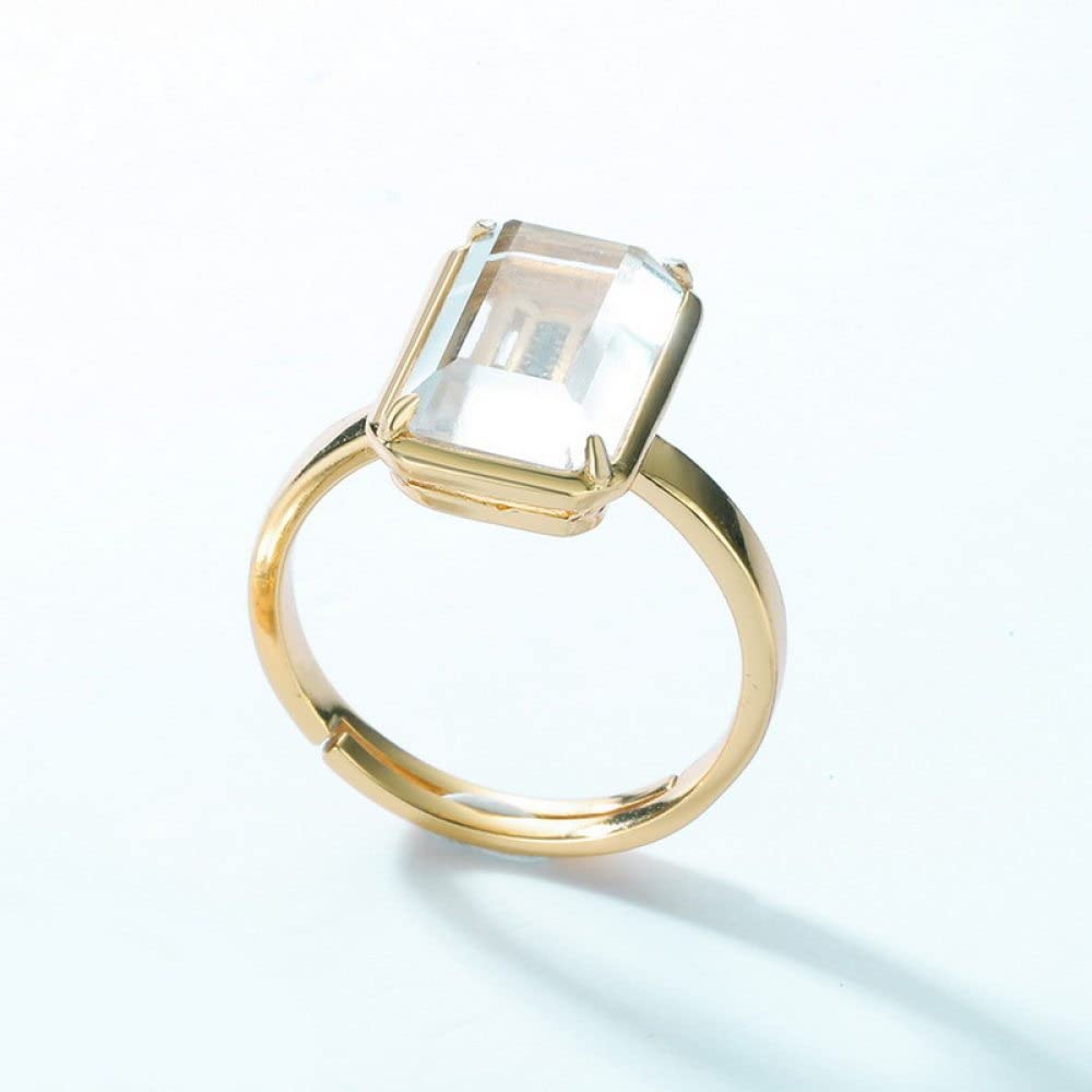 HGJH Anello in Argento Sterling 925,Anelli Regolabili per Donna Grande Quadrato Bianco Cristallo 925 Cubo di Taglio in Argento retrò Placcato Oro 7 Chakra Anelli di Promessa per Ragazze Signore