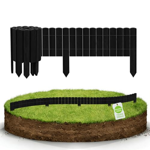 Aufun Beeteinfassung Holz Rollborder 200x10 cm, Flexibler Holzzaun aus imprägniertem Kiefernholz, Rollzaun Beetumrandung & Rasenkante, Perfekt für Garten, Blumenbeete und Wege, Anthrazit