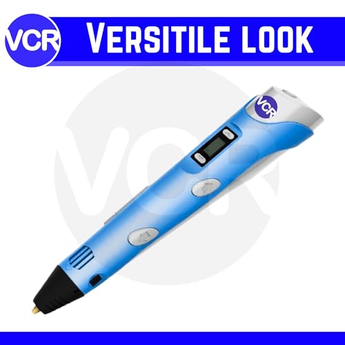 Image of VCR Blue 3D Pen with USB Power - Pack of 3 x 3 Meters in Length Filament Forward Button to start 3D Pen - Adjustable Temperature for 1.75mm PLA - Perfect Pen for DIY Craft with LCD Display