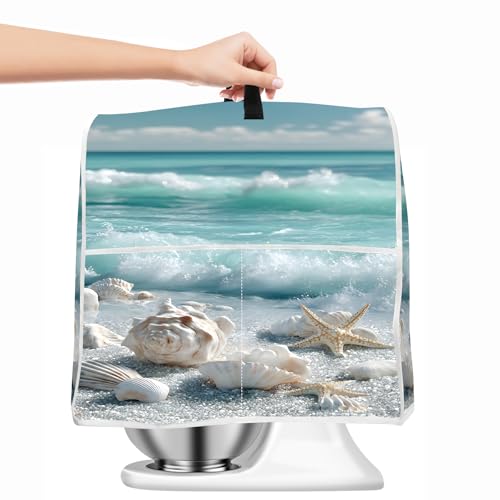 Image of Kitchen Dust Cover Compatible with 4.5 5 6 8 quart Stand Mixer, Kitchen Appliance Protective Covers with Top Handle and Pocket (Ocean Shell Beach, For All 6-8 qt Mixer)