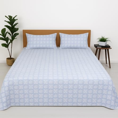 Image of King Size Bedsheet - Geometric Grace Print, 108 x 108 Inch Brushed Microfiber Flat Sheet with Pillow Covers - Soft, Cooling & Wrinkle Resistant