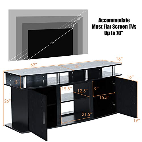 Tangkula Modern TV Stand for TVs up to 70 Inches, Living Room Console Table w/2 Cabinets & Open Shelves, Media Entertainment Center for 18 Inches Electric Fireplace (Not Included) (Black) - Image 5