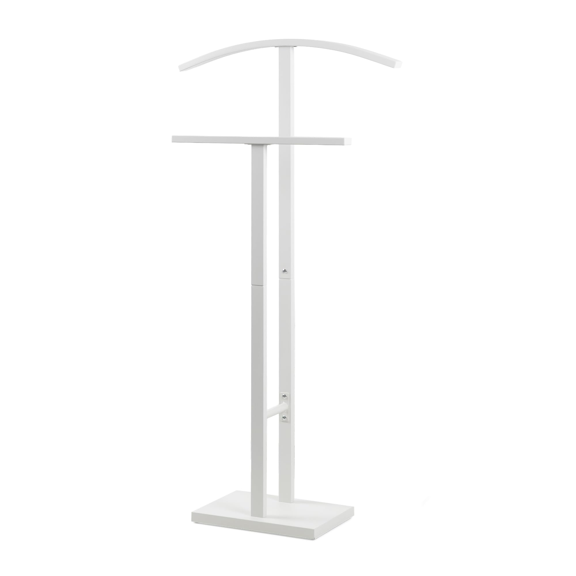 Servo Muto Mod. ADAK - Colore Bianco Opaco - Con Appendiabiti Superiore e Barra per Pantaloni - 52 x 18 x 100 cm - Acciaio con Base in Cemento - Appendiabiti per Camera da Letto