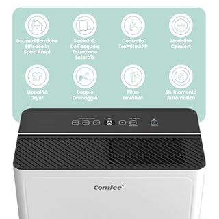 COMFEE' Deumidificatore 30L/giorno, Deumidificatore casa muffa adatto fino a 73㎡,Tanica da 3L, Ruote Piroettanti, Modalità Asciugatuta, Ridotta Rumorosità, CDDAE-30DEN7-QA3