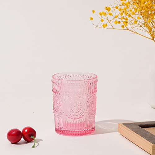 Glass Smile 4 Pack Romantic Water Glasses-10.5 Oz Pink Vintage Drinking Glasses Tumblers For Whisky, Beer, Juice, Beverages, Cocktail #TOP6