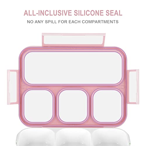 Natraprow Bento Box For Kids, 4 Compartment Kids Lunch Box Leak Proof, Cute Bento Snack Box For Adults And Kids With Utensils, Lunch Containers Bpa-Free, Microwave Bento Box (Pink) #TOP2