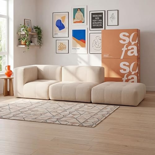 Sofá na Caixa modular 2 lugares em Boucle - 1 Braço com Chaise (L...