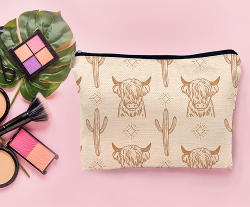 Image of Western beige Makeup Bag,Western Gifts For Women,Cow Makeup Bag,Cowgirl Stuff,Western Stuff For Women,Western Gifts,Cowgirl Gifts(beige)