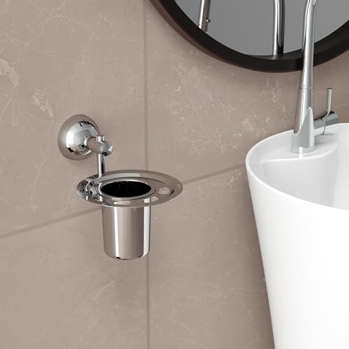 Image of USF Toothbrush Tumbler Holder Stand, 304 Stainless Steel Wall Mounted Bathroom Cup Holder with Toothbrush Stand, Long Lasting Build, 25 Years Warranty (Chrome Finish) - Torin