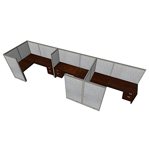 GOF 3 Person Separate Workstation Cubicle (6\'D x 21\'W x 4\'H) / Office Partition, Room Divider (60\" H Cubicle with Desk, Mahogany)
