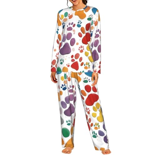 Pyjama assorti doux Paw Prints Art pour femme avec taille élastique grand confort