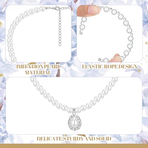 Image of Glenmal Pearl Rhinestone Jewelry Set for Women Pearl Necklace Bracelet Earrings for Wedding Halloween Bridal Shower Tea Party