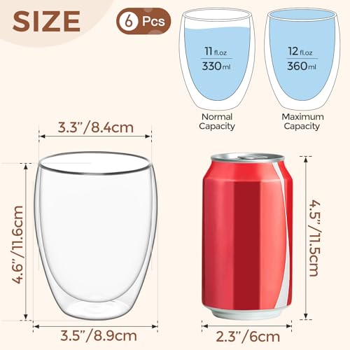Image of ComSaf Glass Coffee Mugs [Set of 6, 360ml], Double Wall Insulated Thermal Cups 12oz, Clear Glass Coffee Cup for Tea /Juice /Milk, Latte Cappuccino Espresso Mug Glassware Gift for Christmas Birthday