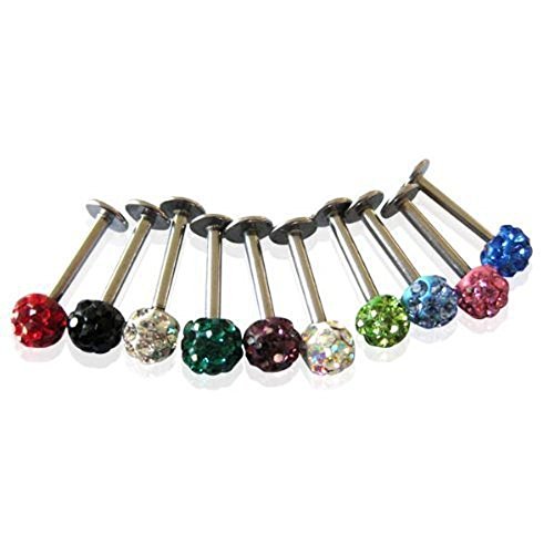 Coolrunner 10pcs Mixed 16g Czech Crystal Lip Labret Ring Studs Monroe Stainless Steel Piercing