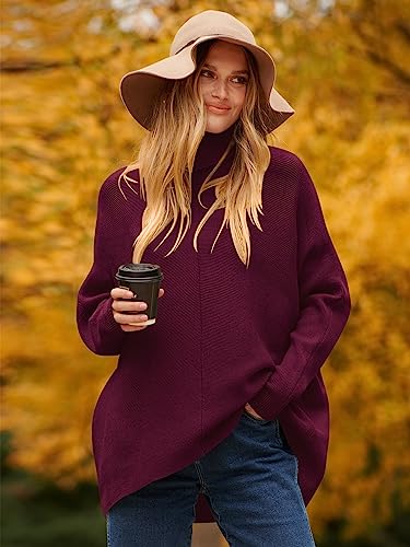 Image of ANRABESS Womens Casual Fall Sweater Turtleneck High Neck Batwing Sleeve Oversized Sweater Dress