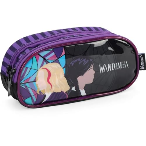 Estojo de Tecido, Luxcel, Wandinha, 2 ziperes, Roxo