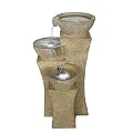 Pure Garden 3-Tier Outdoor Fountain with Lights - Cascading Sand-Like Pots Waterfall for Soothing Sounds and Patio, Lawn, and Garden Decor (Brown)