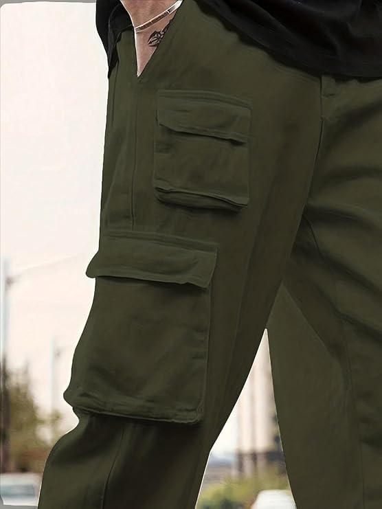 Image of Men Cargo Pants 100% Cotton | Relaxed Fit Utility Cargos for Men with 6 Pockets | Breathable Durable Fabric | Casual Streetwear Travel & Outdoor Pants