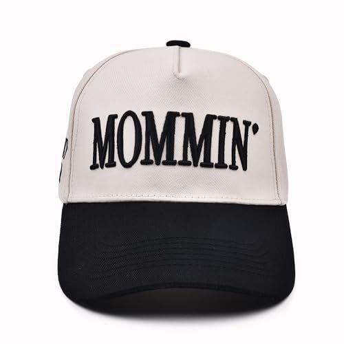 Kaumwipy Mommin Trucker Hat for Mom Wife Mothers Day Birthday Gifts Adjustable Embroidered Vintage Two-Tone Mama Baseball Cap Black/Beige