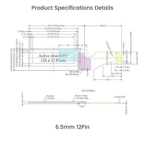 6PCS OLED LCD Display Module, 0.91" 4 Wire SPI Serial OLED Screen Driver,128x32 3.3V ~ 4.2V for Ledger Nano S