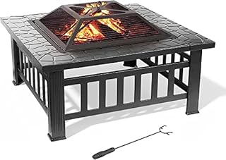 Large Fire Pit Table, Outdoor Fire Pits 3 in 1, Garden Cast Iron Firepit, Party Firepits for Heating / Camping / Festival, with Grill, Waterproof Cover, Stainless Steel Grate, 81 x 81 x 45 cm