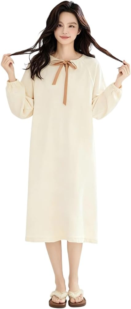 [DAMAFE] レディース パジャマ ルームワンピース ネグリジェ ワンピース 体型カバー ルームウェア 長袖 部屋着 通気 肌に