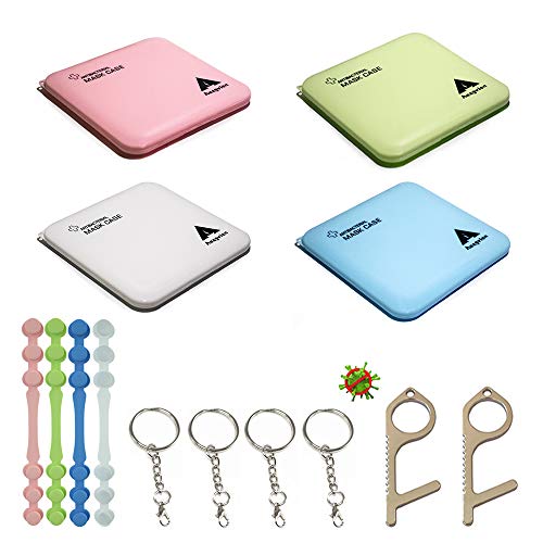 4Pcs Caja de la máscara, Bolsa portátil de Almacenamiento de mascarillas, Cubierta del Caso de la Cara, 4 cinturón de extensión de máscara, 2 Llavero abridor de Puerta